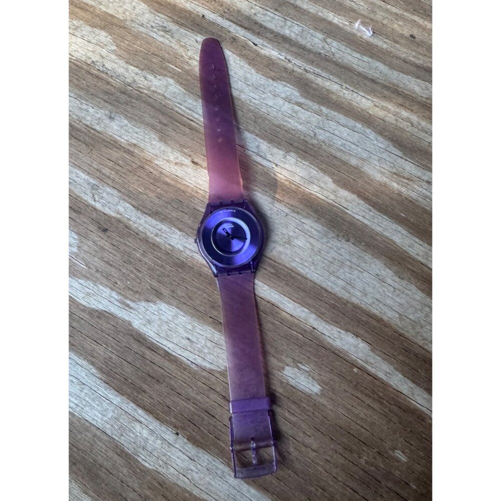 Swatch Watch Purple Jelly SFV101 Unisex Transparent Swiss Skin 200s Quartz 34mm - Picture 2 of 7
